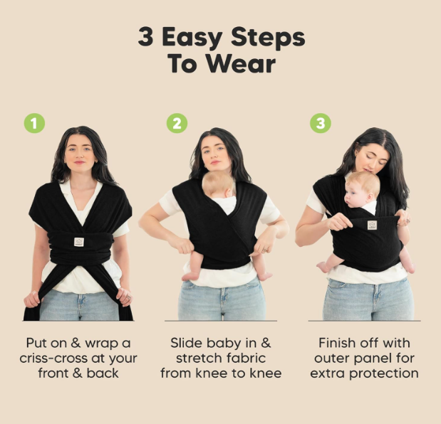 Baby Wrap Carrier - All in 1 Original Baby Carrier Newborn to Toddler Sling, Easy to Wear, Hands Free Bonding, Lightweight, Breathable Infant Wraps (Trendy Black)