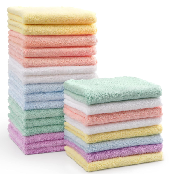 Baby Washcloths 24 Pack-Microfiber Coral Fleece Baby Bath Face Towel 7 x 9 Inch Extra Absorbent and Soft Burp Cloth and Wash Cloths for Newborn-Infants and Toddlers-Gentle On Sensitive Skin