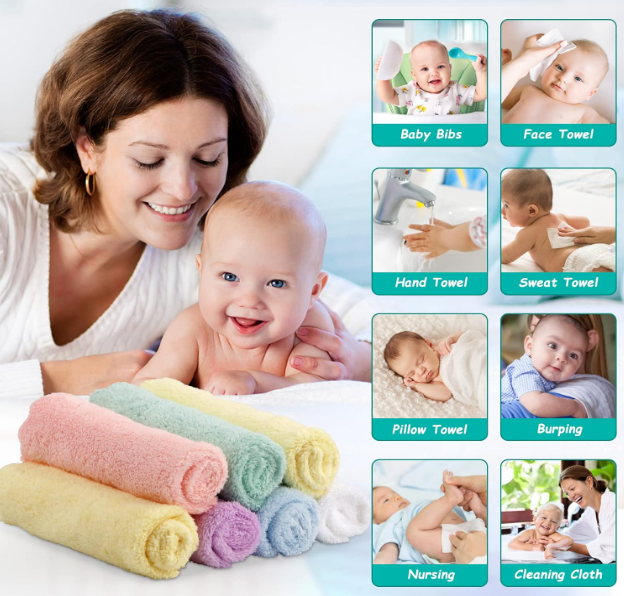 Baby Washcloths 24 Pack-Microfiber Coral Fleece Baby Bath Face Towel 7 x 9 Inch Extra Absorbent and Soft Burp Cloth and Wash Cloths for Newborn-Infants and Toddlers-Gentle On Sensitive Skin