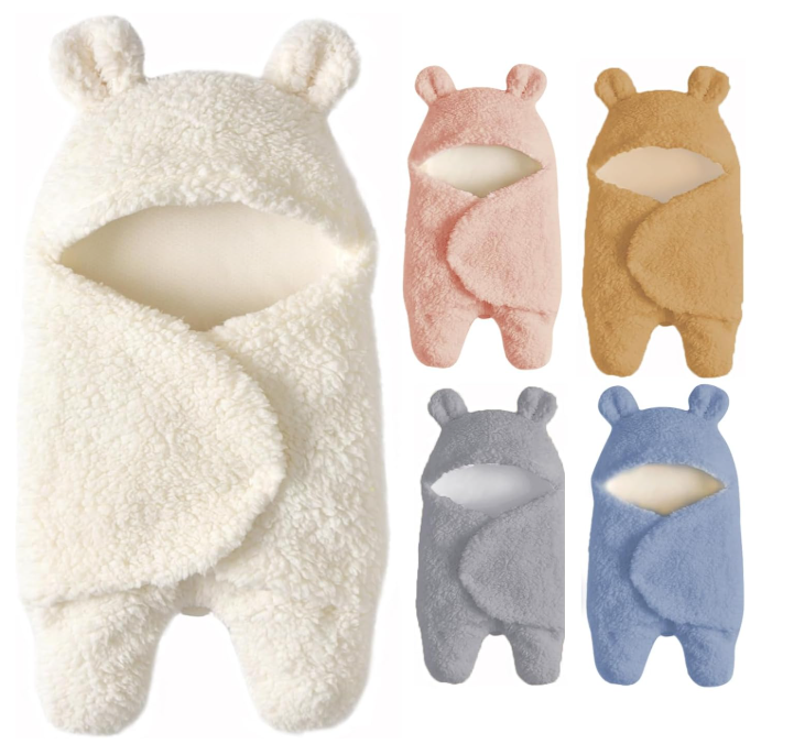 Baby Swaddle Blanket Boys Girls Cute Bear Plush Essential Receiving Blanket Ultra-Soft Newborn Registry Sleeping Wraps for Infant 0-6 Months - White