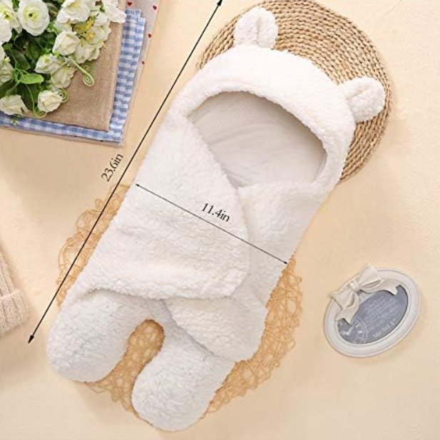 Baby Swaddle Blanket Boys Girls Cute Bear Plush Essential Receiving Blanket Ultra-Soft Newborn Registry Sleeping Wraps for Infant 0-6 Months - White