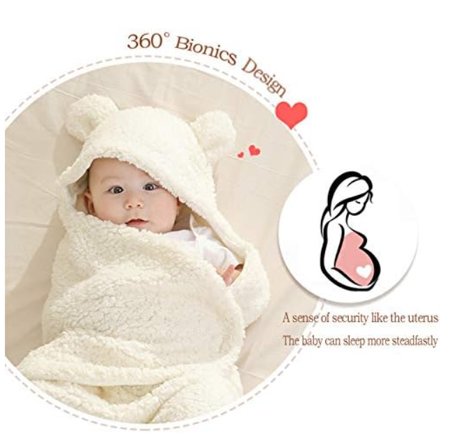 Baby Swaddle Blanket Boys Girls Cute Bear Plush Essential Receiving Blanket Ultra-Soft Newborn Registry Sleeping Wraps for Infant 0-6 Months - White