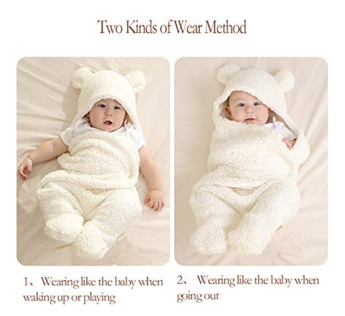 Baby Swaddle Blanket Boys Girls Cute Bear Plush Essential Receiving Blanket Ultra-Soft Newborn Registry Sleeping Wraps for Infant 0-6 Months - White