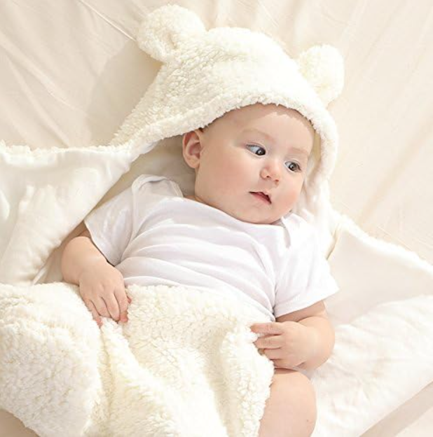 Baby Swaddle Blanket Boys Girls Cute Bear Plush Essential Receiving Blanket Ultra-Soft Newborn Registry Sleeping Wraps for Infant 0-6 Months - White